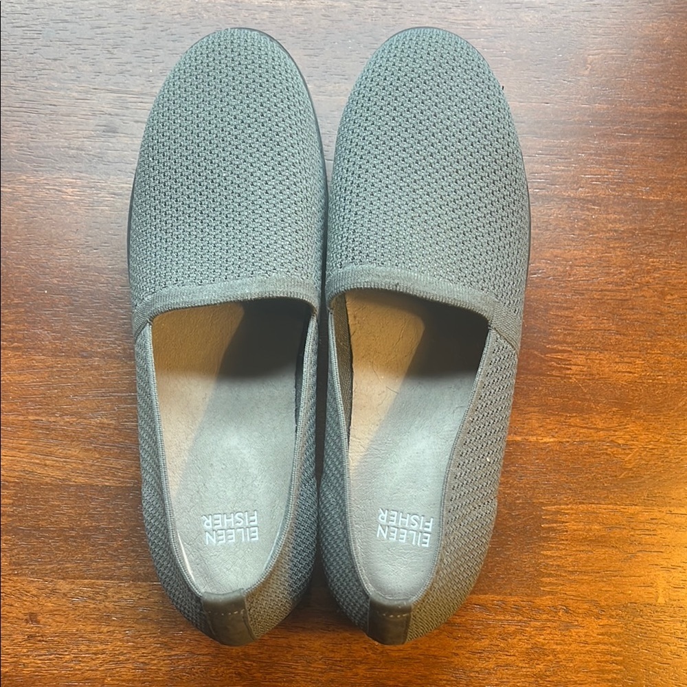 Eileen Fisher Womens Grey Stretch Knit Slip On Loafers Flats Size 8.5